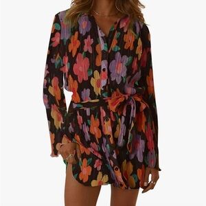Floral Button-Up Dress with Belt